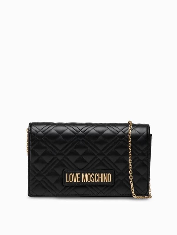 Black Quilted Shoulder Bag with Elegant Gold Detailing for Women